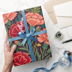Abstract Folk Carnations Monarch Wrapping Paper
