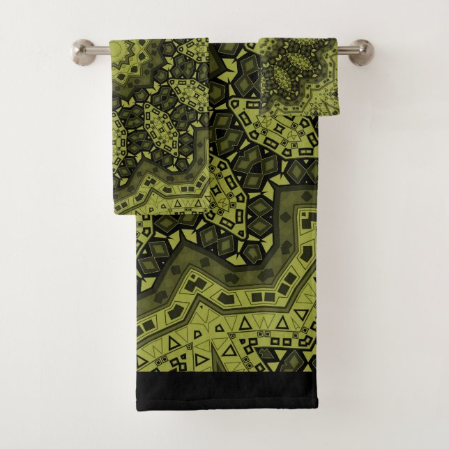 Abstract folk mandala ethno traditional ornamental bath towel set (Insitu)