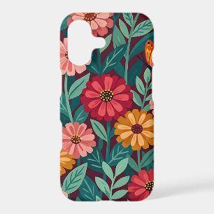 Abstract Folk Zinnias Butterflies iPhone Cases