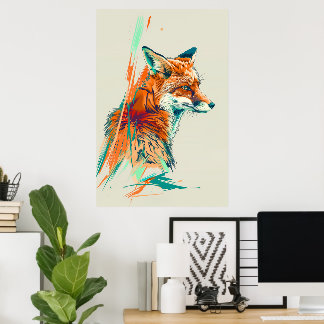 Abstract Fox Art Print, Vibrant Illustration Poster