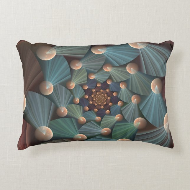 Abstract Fractal Art With Depth Brown Slate Blue Accent Pillow (Front)