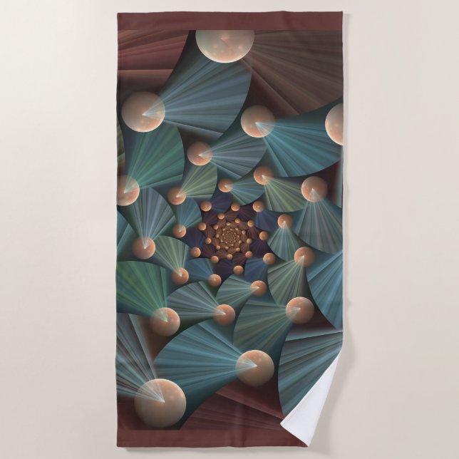 Abstract Fractal Art With Depth Brown Slate Blue Beach Towel (Front)