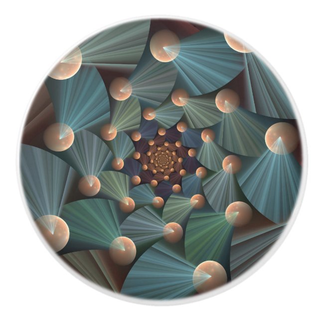 Abstract Fractal Art With Depth Brown Slate Blue Ceramic Knob (Front)