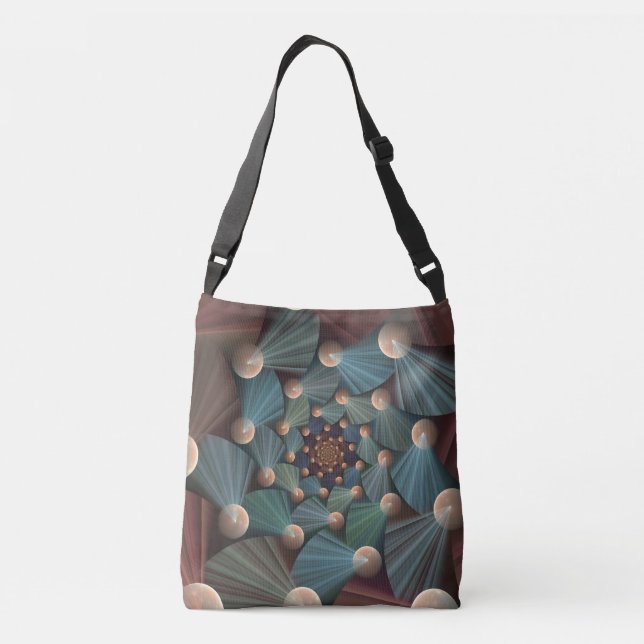 Abstract Fractal Art With Depth Brown Slate Blue Crossbody Bag (Back)