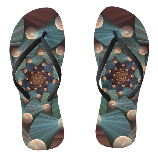 Abstract Fractal Art With Depth Brown Slate Blue Flip Flops (Footbed)
