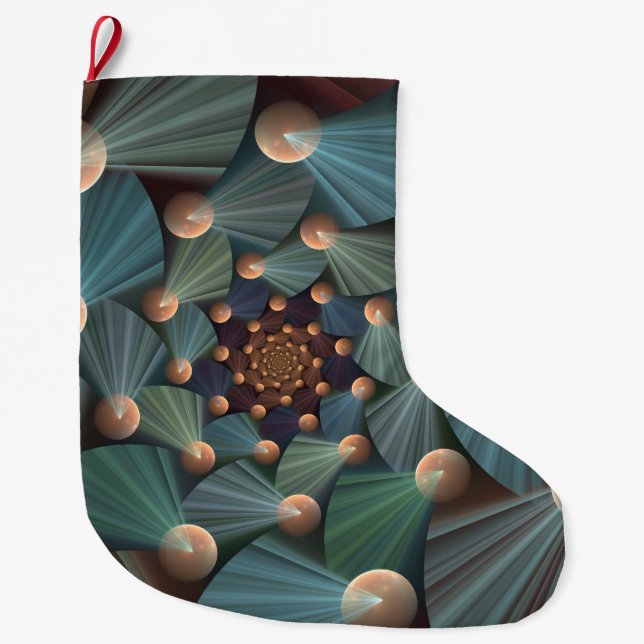 Abstract Fractal Art With Depth Brown Slate Blue Large Christmas Stocking (Front)