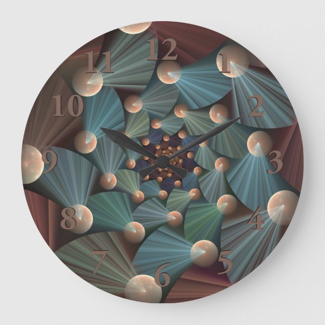 Abstract Fractal Art With Depth Brown Slate Blue Large Clock (Front)