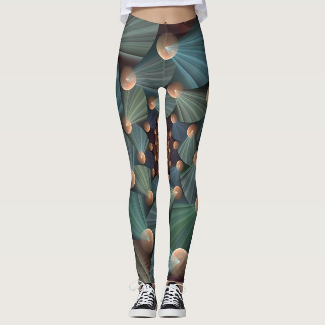 Abstract Fractal Art With Depth Brown Slate Blue Leggings (Front)