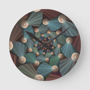Abstract Fractal Art With Depth Brown Slate Blue Round Clock