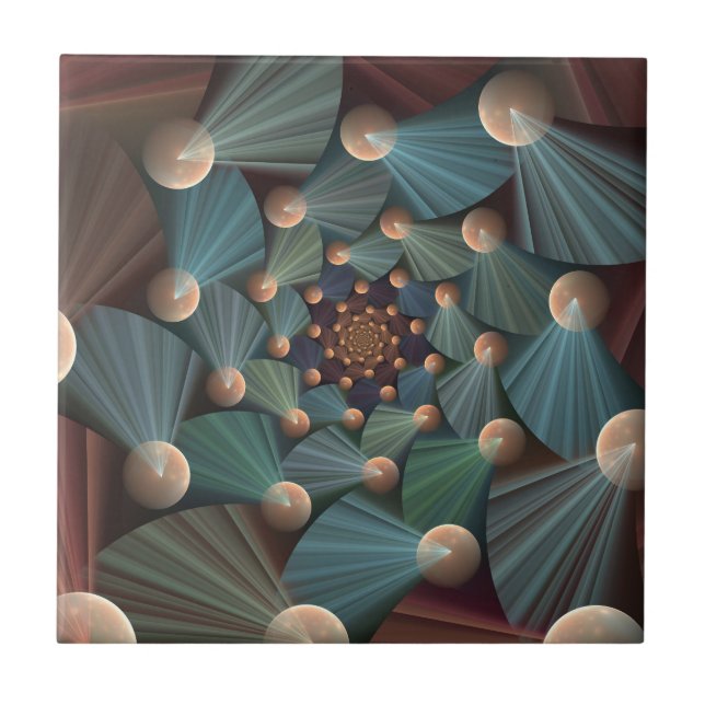 Abstract Fractal Art With Depth Brown Slate Blue Tile (Front)