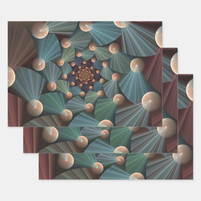 Abstract Fractal Art With Depth Brown Slate Blue Wrapping Paper Sheet (Set)