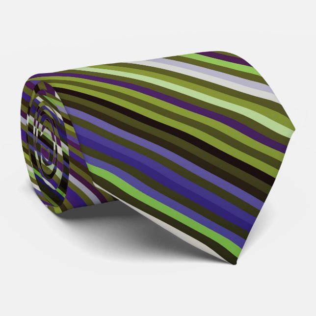 Abstract Fractal Black Blue Green Striped Pattern Tie (Rolled)
