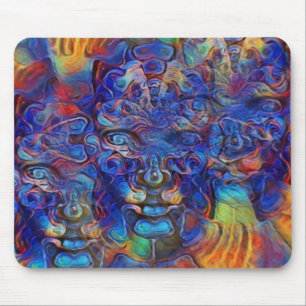 Abstract fractal faces mouse pad