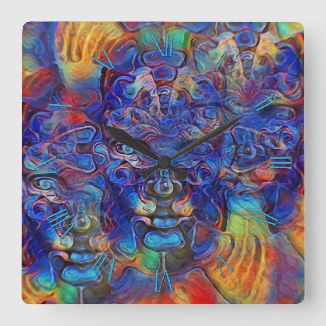 Abstract fractal faces square wall clock (Front)