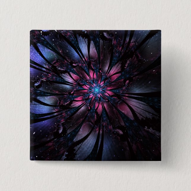 Abstract fractal flower design.   2 inch square button (Front)