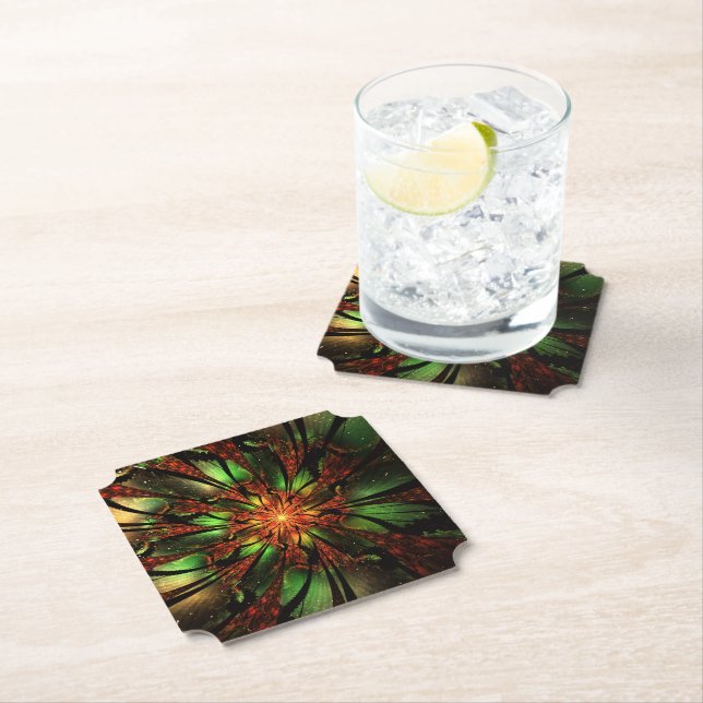 Abstract fractal flower design paper coaster (Insitu)