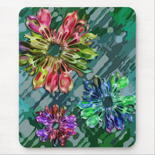 abstract fractal flowers 2D green blue splatter Mouse Pad