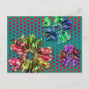 abstract fractal flowers 2D green red dots Postcard