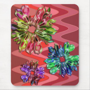 abstract fractal flowers 2D sinus red Mouse Pad