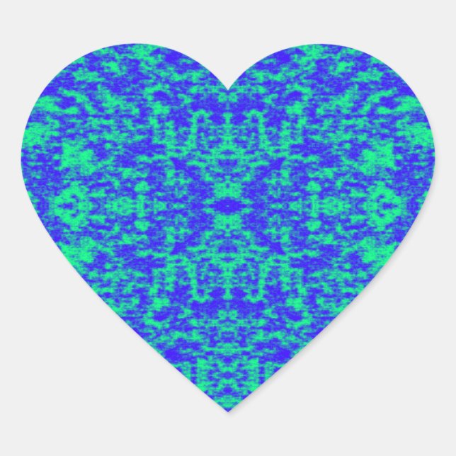 Abstract Fractal In Blue And Green Heart Sticker (Front)