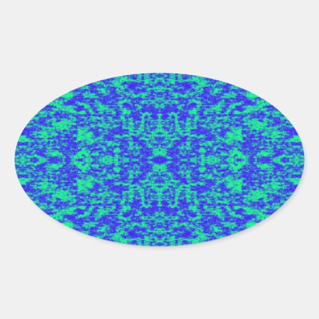 Abstract Fractal In Blue And Green Oval Sticker (Front)