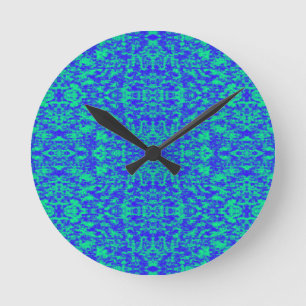 Abstract Fractal In Blue And Green Round Clock