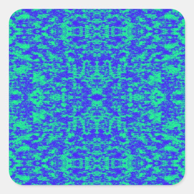 Abstract Fractal In Blue And Green Square Sticker (Front)