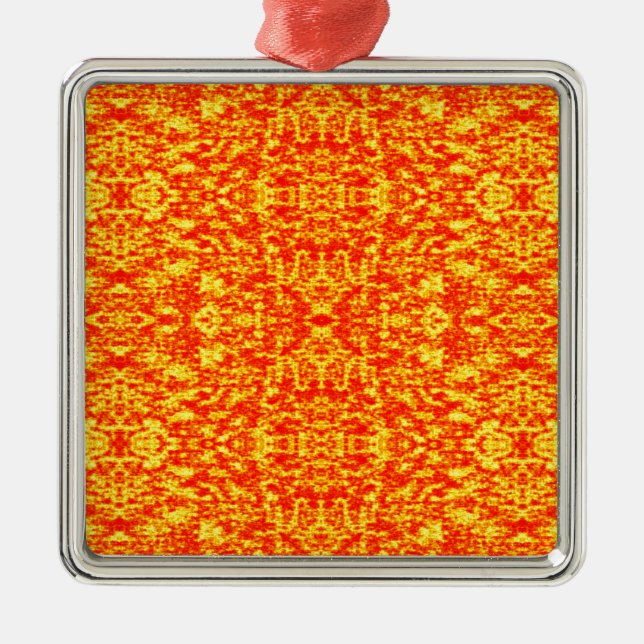Abstract Fractal In Red And Orange Metal Ornament (Front)
