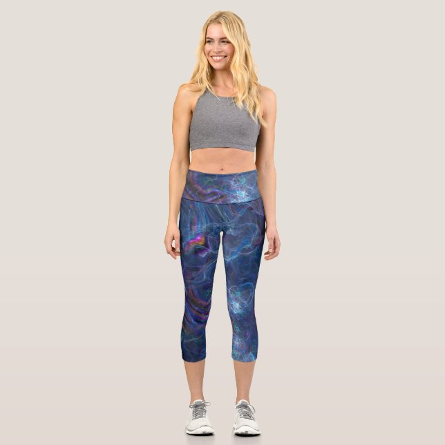 Abstract Fractal Nebula and Geometric Morph Capri Leggings (Front)