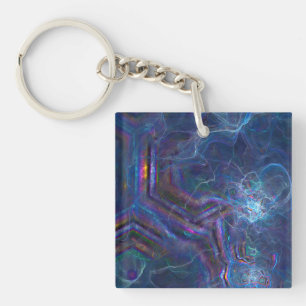 Abstract Fractal Nebula and Geometric Morph Keychain