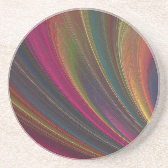 Abstract Fractal Rainbow Swirl Sandstone Coaster (Front)