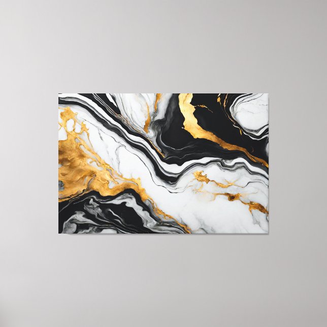 Abstract frame Black, white, golden Marble Canvas Print (Front)