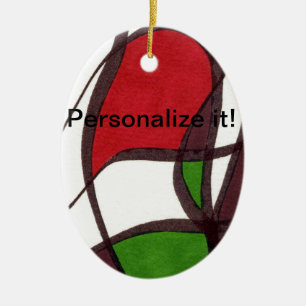 Abstract free form  cells in multicolored oval ceramic ornament