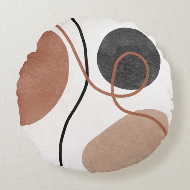 Abstract Freeform Shapes - Brown and Black Round Pillow (Front)