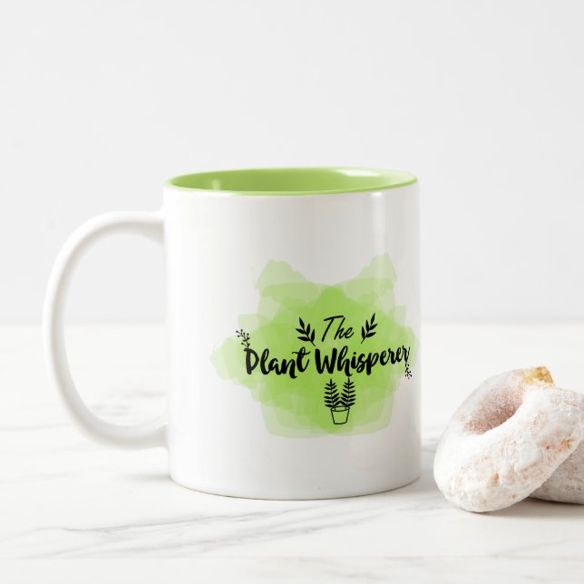 Abstract Fresh Green Planting- The Plant Whisperer Two-Tone Coffee Mug (With Donut)
