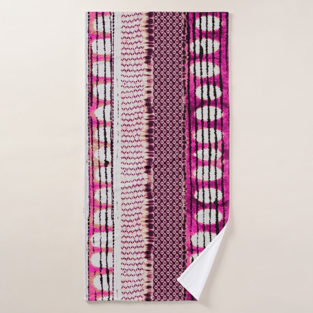 abstract fuchsia colourful ethnic border pattern bath towel (Bath Towel)