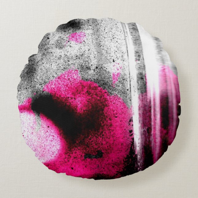 Abstract Fuchsia, Grey and Black Grain Photo Art Round Pillow (Front)