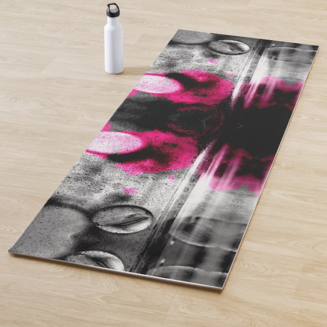 Abstract Fuchsia, Grey and Black Grain Photo Art Yoga Mat (In Situ)