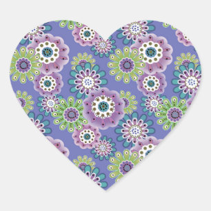 Abstract fun cartoon flowers floral kids scandinav heart sticker