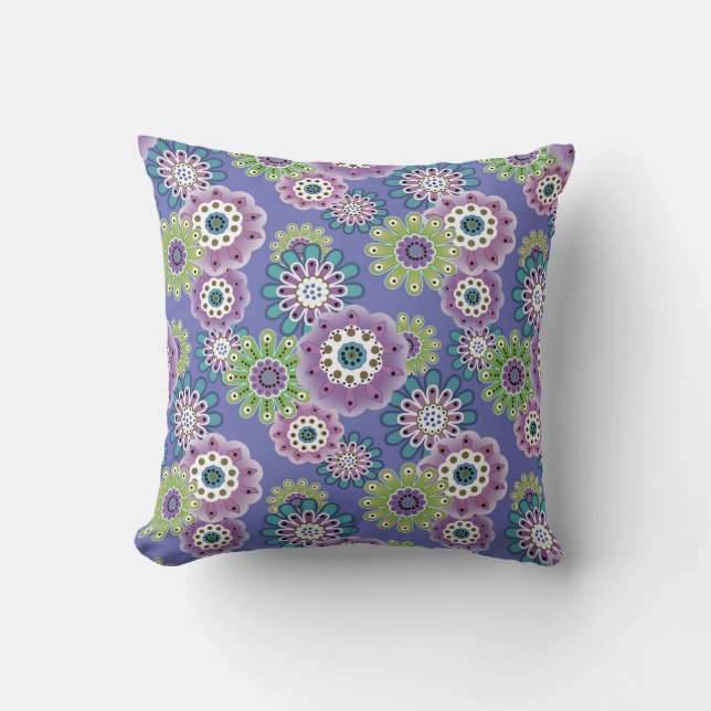 Abstract fun cartoon flowers floral kids scandinav throw pillow (Front)