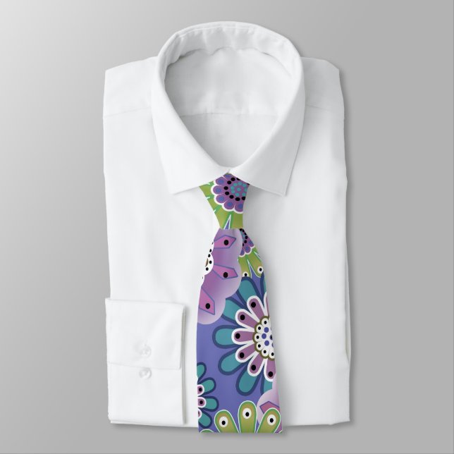 Abstract fun cartoon flowers floral kids scandinav tie (Tied)