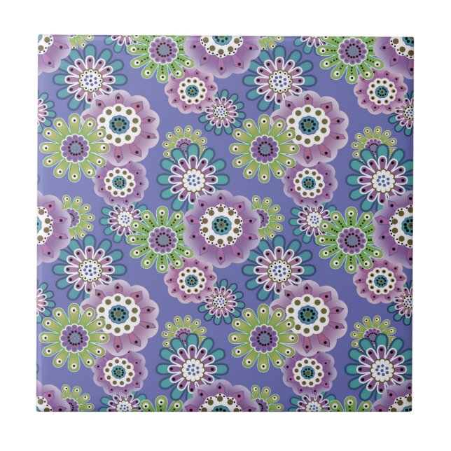 Abstract fun cartoon flowers floral kids scandinav tile (Front)