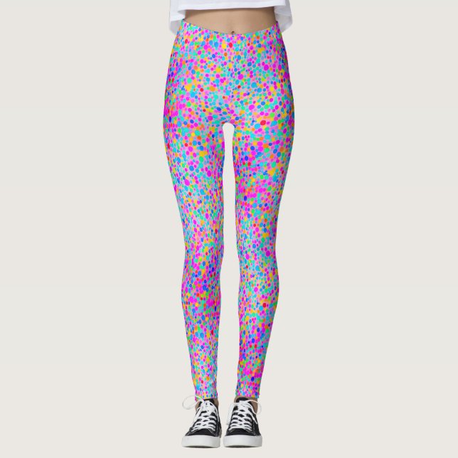 Abstract Fun Colour Polka Dots  Watercolor Pattern Leggings (Front)
