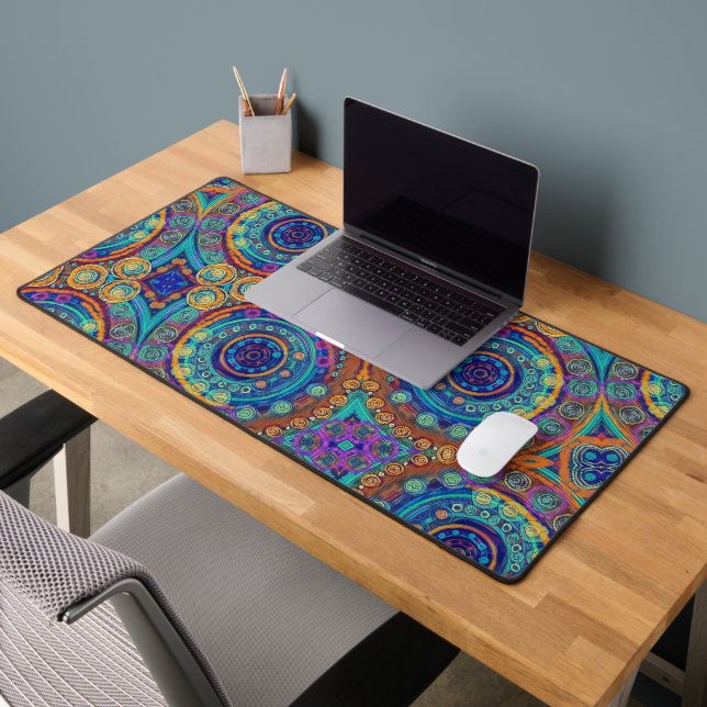 Abstract Fun Colourful Pattern Blue Modern Desk Mat (Office 2)