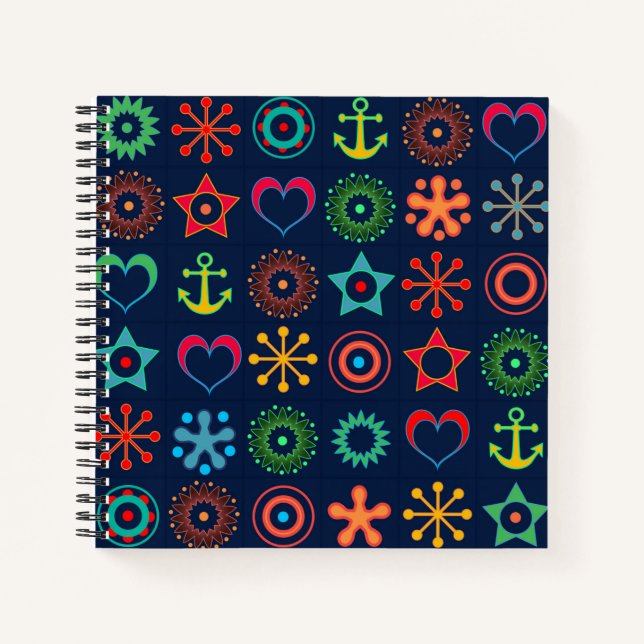 Abstract fun shapes retro design print notebook (Front)