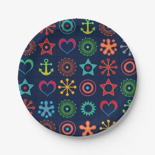 Abstract fun shapes retro design print paper plate