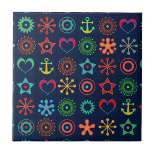 Abstract fun shapes retro design print tile