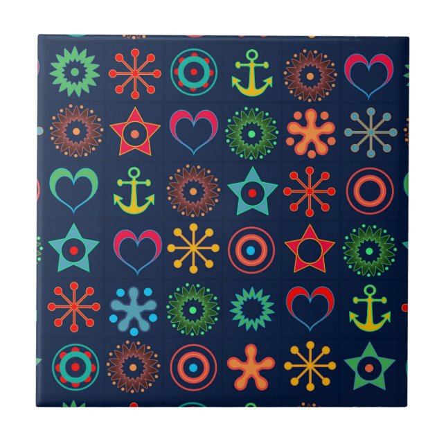 Abstract fun shapes retro design print tile (Front)