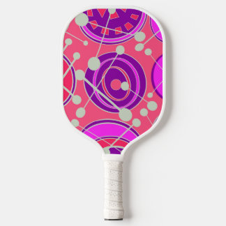 Abstract, funky, pink, purple, & white geoshapes. pickleball paddle