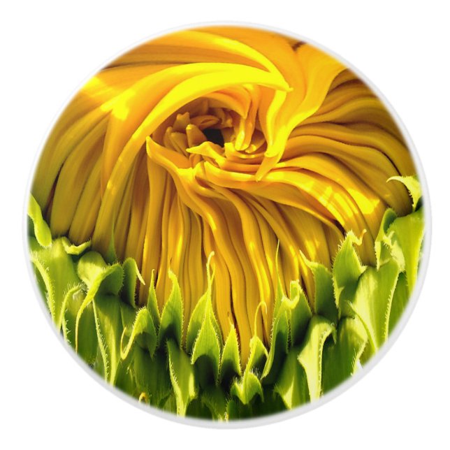 Abstract funky retro Sunflower, scared geometry  Ceramic Knob (Front)
